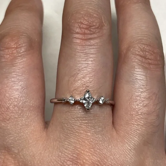 3 Stones Minimalist Promise Ring Marquise Cut - Picture 7 of 10